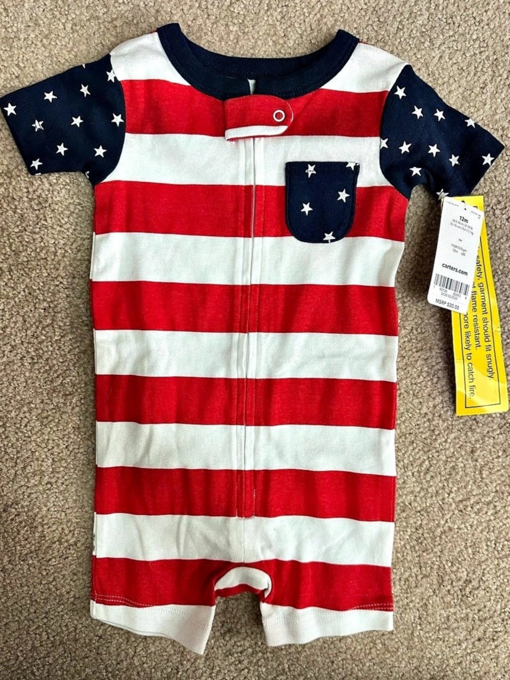 Carter's American Flag Print Zip-Up Romper Baby 12M